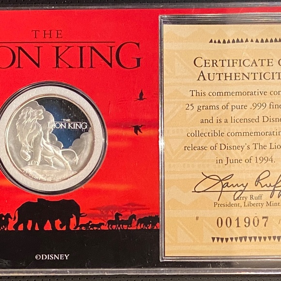 Vintage Disney Lion King 1994 Commemorative 999 Sterling Silver coin - Picture 4 of 6